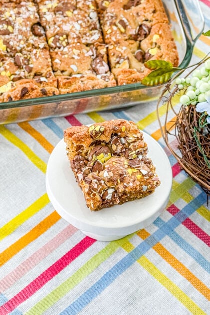 Soft and chewy Cadbury Egg cookie bars cut into squares