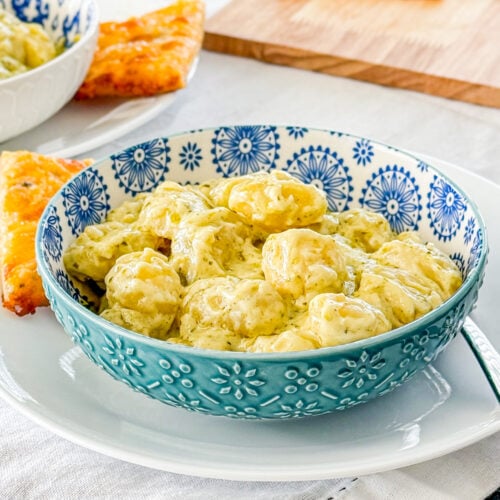 Bowl of creamy pesto gnocchi