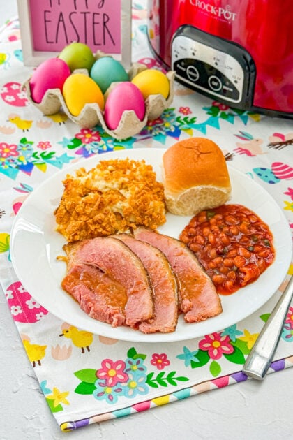 Slow cooker maple glazed ham with sweet maple brown sugar glaze