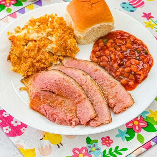 Easter dinner with slow cooker maple glazed ham