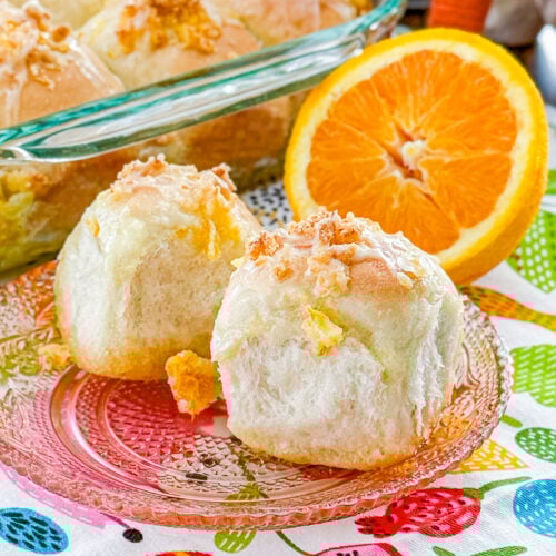 Close-up of soft orange pull-apart rolls