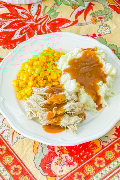 Instant Pot pork roast sliced and served with gravy