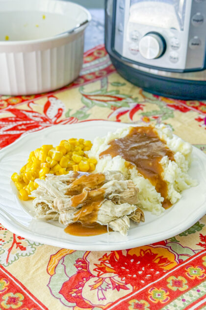 Instant Pot pork roast served with mashed potatoes
