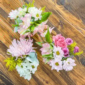 Close-up of a small floral arrangements with mixed flowers