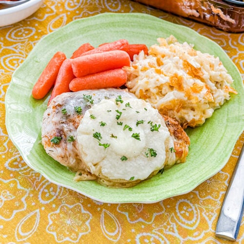 Easy baked pineapple chicken with pineapple rings and melted cheese