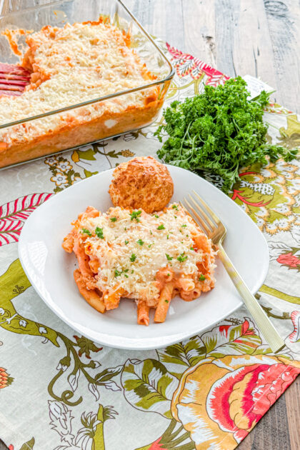 Olive Garden copycat baked five cheese ziti al forno with crispy cheese topping