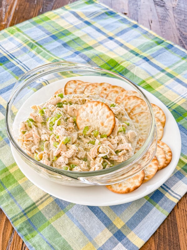 High protein ranch chicken salad made with shredded chicken and celery