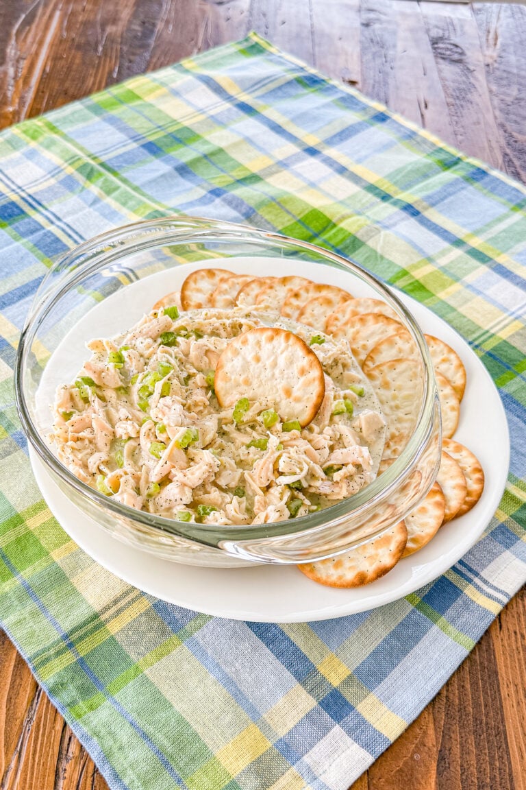 High protein ranch chicken salad made with shredded chicken and celery