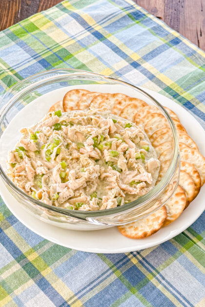 High protein ranch chicken salad with shredded chicken, celery, and creamy dressing