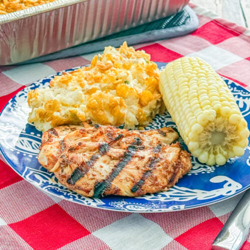 Close-up of grilled chicken made with barbecue marinade