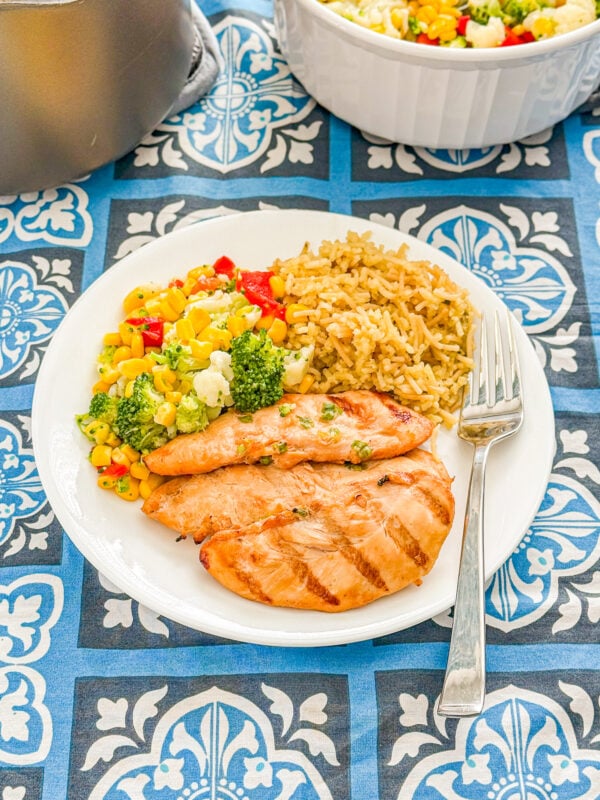 Grilled teriyaki marinated chicken tenders on a plate