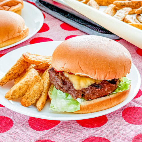 Grilled cola burger patty brushed with a cola and French dressing glaze