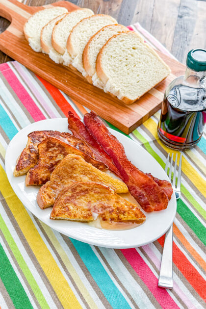 Easy blender French toast with butter and syrup