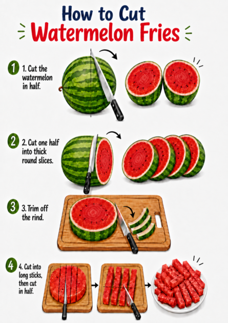 Graphic on how to cut watermelon fries