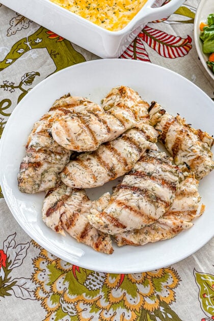Cooked lemon dill chicken breasts ready to serve