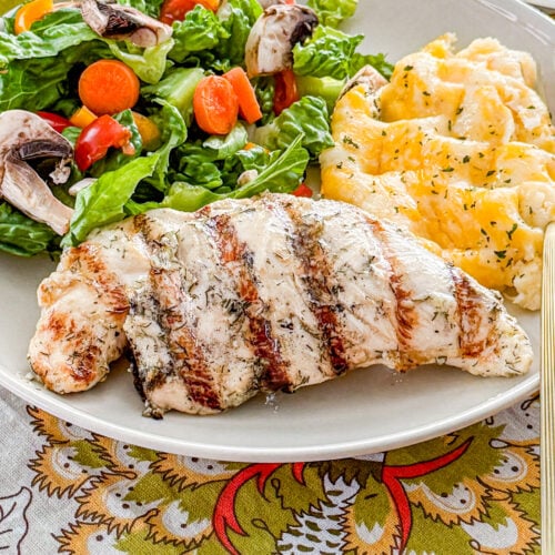 Close up of lemon dill marinated chicken on a plate