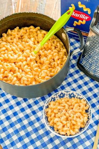 Overhead view of no roux stovetop mac and cheese