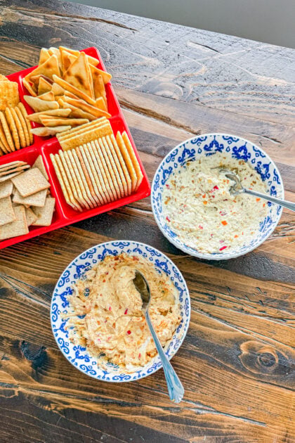 Smoked cream cheese served as a spread with crackers