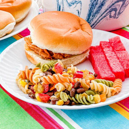 Serving of southwestern pasta salad on a plate