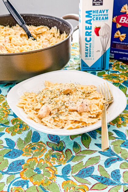Chicken and pasta tossed in a rich cowboy butter cream sauce