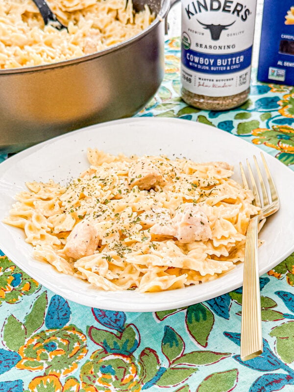 Creamy chicken pasta coated in cowboy butter sauce