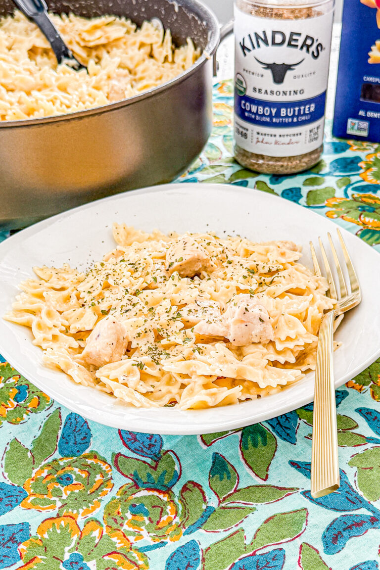 Creamy chicken pasta coated in cowboy butter sauce