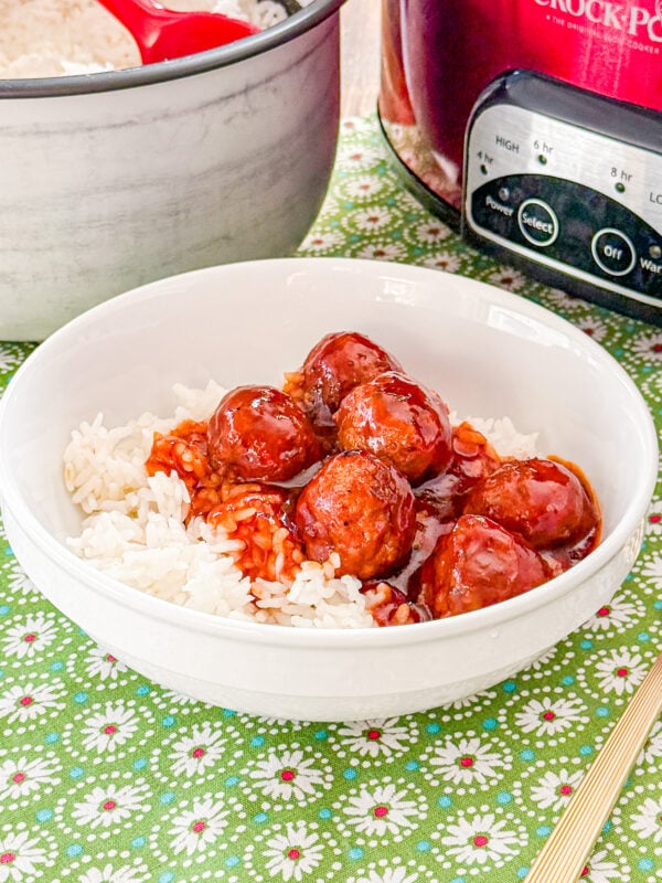 Crockpot cola meatballs coated in a sweet and tangy barbecue sauce