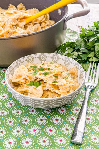 One-Pot Garlic Butter Pasta with Parmesan cheese and a creamy garlic herb sauce