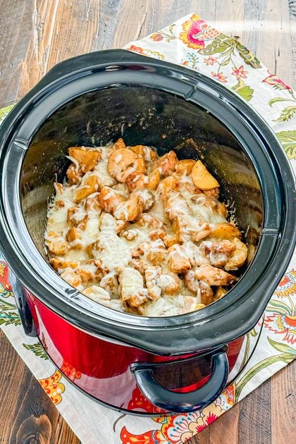 Garlic Parmesan chicken and baby potatoes cooked in the slow cooker
