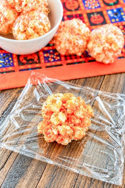 Individually classic popcorn balls ready to wrap for parties or gifts