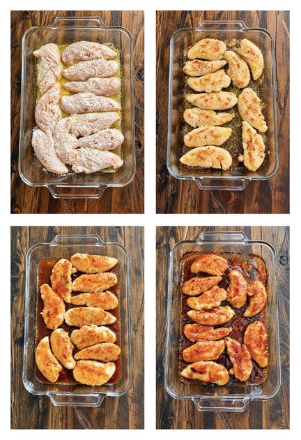 cooking process collage of sweet sticky chicken tenders